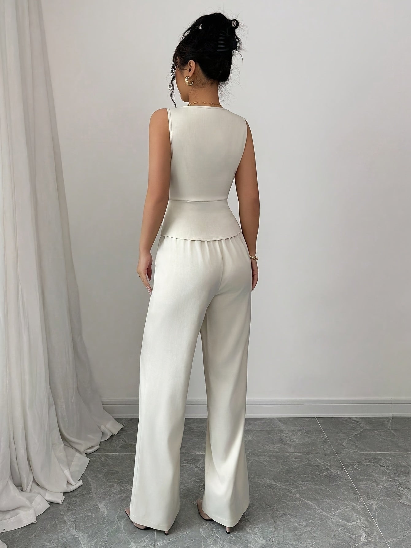 Women's Sleeveless Vest and Pants Set Elegant Office Two Piece Suit Summer Business Casual Workwear Outfit Black White Navy Burgundy XS-XL