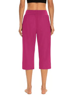 Women's High-Waisted Pull-On Cropped Pants – Stretchy Elastic Waist Lightweight Capri Pants with Pockets for Summer & Casual Wear