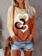 Heart Print Long Sleeve T-Shirt Women Casual Round Neck Pullover Top Loose Fit Fall Winter Shirt S M L XL XXL Mixed Colors US Ship
