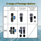 Wireless Lavalier Microphone USB-C 2.4G with DSP Noise Reduction, Digital Battery Display, 360° Omnidirectional Clip-On Lapel Mic, 100ft Range, Feather Windshield, Rotatable Magnetic Clip for iPhone, Android, Camera & Content Creators