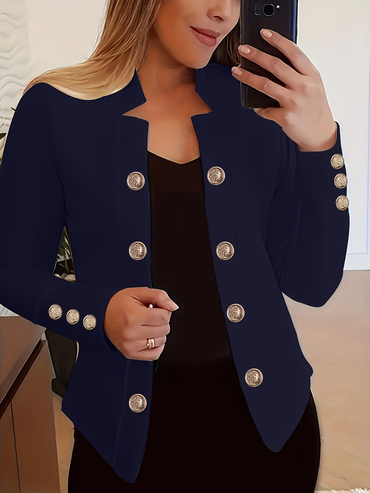 Women's Solid Color Long Sleeve Casual Jacket | Lapel Button Lightweight Stretch Blazer Coat for Spring Fall Everyday Outerwear