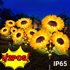 Solar Sunflower Garden Lights Outdoor Waterproof Decorative Stake Lights for Pathway Lawn Patio Yard Flower Bed Auto On Off Solar Powered Garden Decor Gift 1 or 2 Pack
