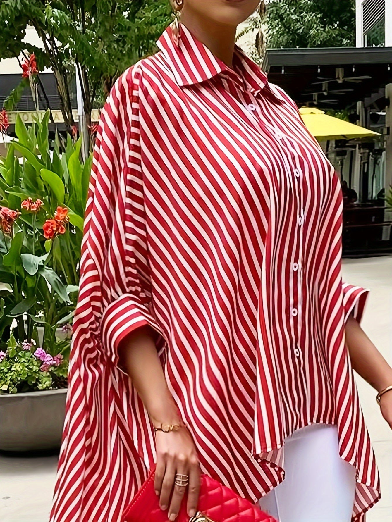 Women's Casual Striped Print Shirt Front Short Back Long Hem Long Sleeve Lapel Blouse 100% Polyester S M L XL XXL Red Black White