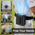 Portable Neck & Waist Fan 18000RPM Brushless Motor – 199-Speed Adjustment, 5000mAh Battery, LED Power Display, Hands-Free Wearable Cooling Fan for Outdoor Work, Camping, Fishing, Hiking & Travel