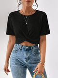 Women's Twist Front Crop Top Short Sleeve T-Shirt Solid Color Casual Summer Tops Cute Streetwear XS-XXL 8 Colors