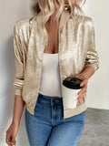 Women's V-Neck Zip-Up Lightweight Jacket – Casual Versatile Short Outer Coat, Solid Color Spring Summer Woven Cardigan, European American Style, Sizes XS-XXL, Beige Pink Purple