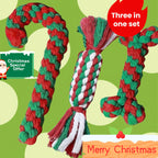 Christmas Dog Rope Toys 3-Pack – Candy Cane Shape Chew-Resistant Tug of War Rope Toy Set for Small & Medium Dogs, Durable Teeth Cleaning Knot Toys in Red, White & Green Holiday Colors