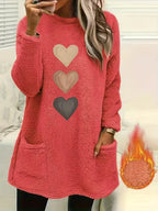 Women's Heart Print Sweatshirt Long Sleeve Fleece Lined Pullover Casual Crewneck Fall Winter Sweatshirt for Women S-XXL Multiple Colors