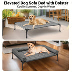 Cooling Elevated Dog Bed with Removable Pillow-Top Mat – Raised Bolster Dog Cot with Breathable Mesh Non-Slip Feet Dog Sofa Bed for Indoor & Outdoor Use