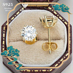 S925 Sterling Silver Moissanite Stud Earrings for Women – Vintage Elegant Style, 0.5CT 1CT 2CT 3CT, Gold & Silver, Daily Wear & Party Jewelry Gift