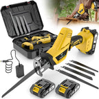 Cordless Reciprocating Saw with LED Light & Safety Lock | Electric Handsaw for Multi-Purpose Cutting, Replaceable Blades, Toolbox Included – 1 or 2 Battery Options, Yellow/Green/Red