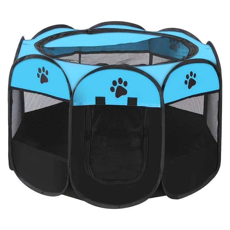 Folding Octagonal Pet Playpen Tent – Scratch-Resistant Oxford Cloth & Mesh Panel, Open Top Indoor Outdoor Cat Dog Puppy Crate, Large Space Portable Collapsible Pet Fence House for Travel & Storage