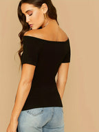 Black Off-The-Shoulder Form-Fitting Top for Women – Sexy Bodycon Crop Top, Elegant Going Out Shirt for Date Night & Party