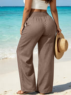 Wide Leg Pants Women High Waisted - Elastic Waist Loose Flowing Trousers, Beach Vacation Travel Pants, Casual Boho Palazzo Pants for Women S M L XL