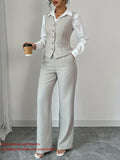 Women's 2-Piece Sleeveless Single-Button Vest & High Waist Wide Leg Pants Set – Solid Color Elegant Chic Office Casual Outfit for Spring Summer