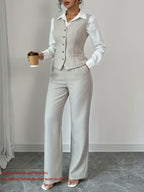 Women's 2-Piece Sleeveless Single-Button Vest & High Waist Wide Leg Pants Set – Solid Color Elegant Chic Office Casual Outfit for Spring Summer