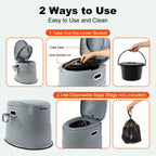 Portable Toilet for Adults Extra Large Indoor Outdoor Camping Commode with Detachable Inner Bucket & Removable Paper Holder – Lightweight Compact for Camping, RV, Boat, Van & Emergency Use (Gray/Black)