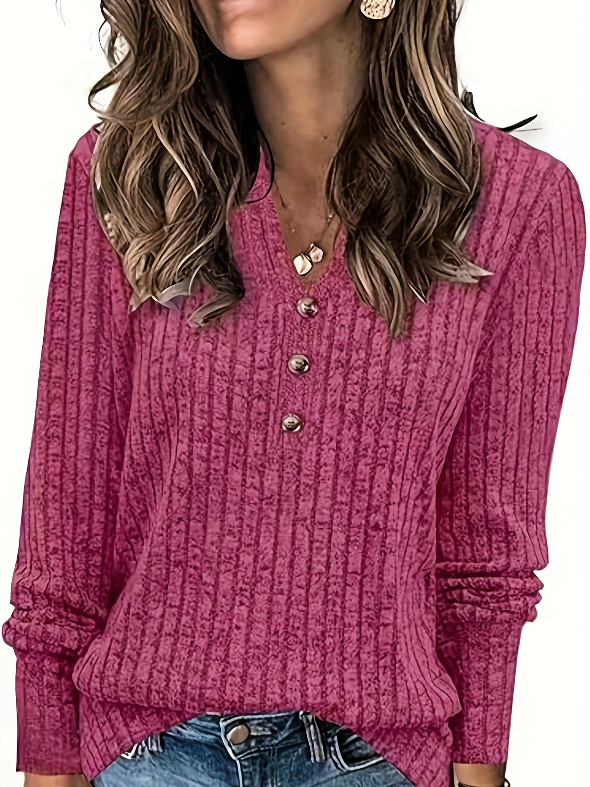 Women's Ribbed V-Neck Sweatshirt Long Sleeve Casual Loose Knit Top for Women Fall Winter Fashion S-XXL Multiple Colors