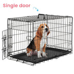 Folding Metal Wire Dog Crate Double Door with Divider Panel Leak-Proof Pan Tray Pet Kennel Indoor Outdoor Travel Small Medium Large XL Dogs 4 Sizes