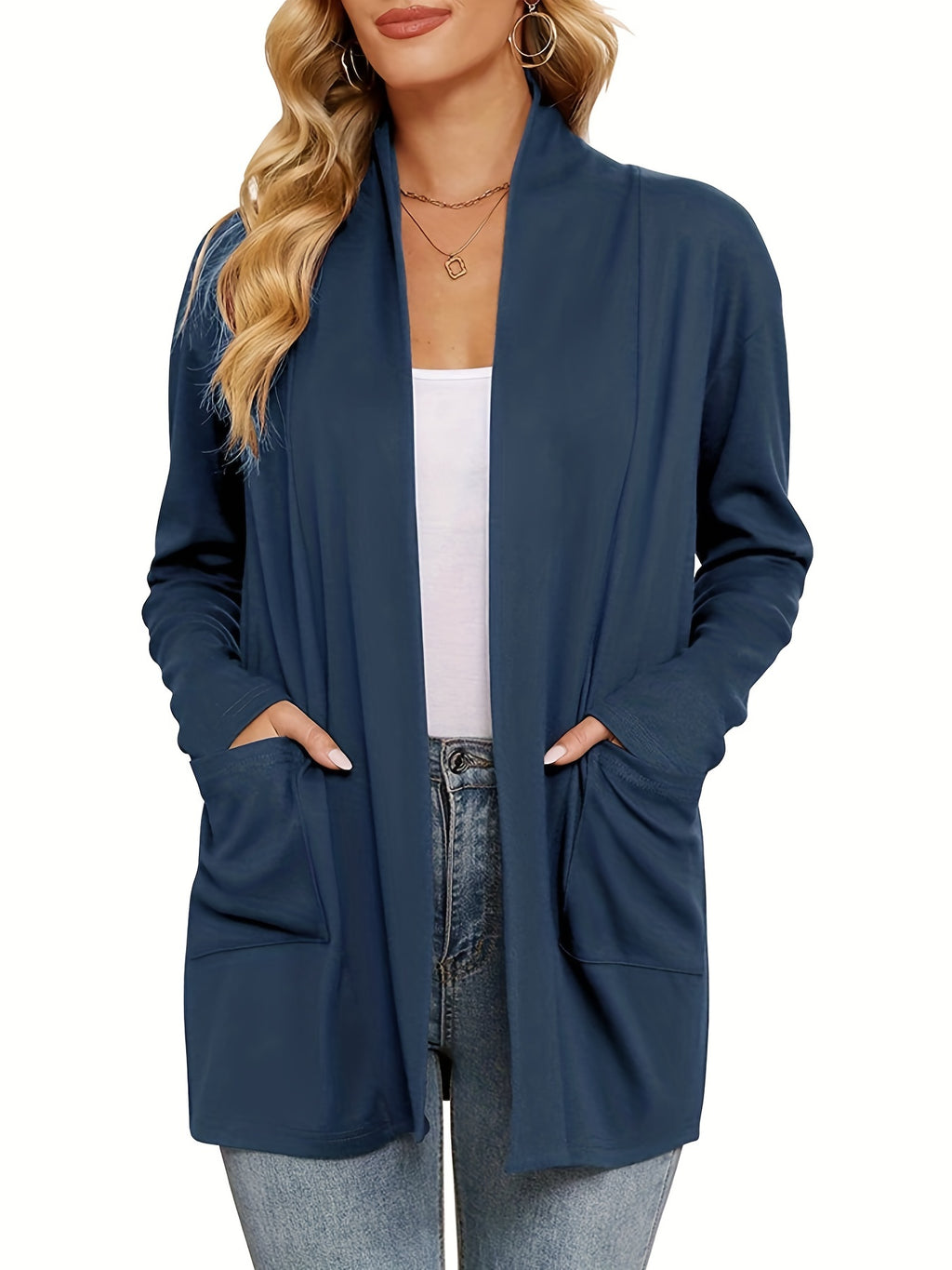 Women's Open Front Cardigan Sweater Long Sleeve with Pockets - Cozy Knit Oversized Drape Wrap Sweater for Fall Winter, Casual Loose Fit Outwear Top S-XXL Multiple Colors