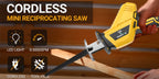 Cordless Reciprocating Saw with LED Light & Safety Lock | Electric Handsaw for Multi-Purpose Cutting, Replaceable Blades, Toolbox Included – 1 or 2 Battery Options, Yellow/Green/Red
