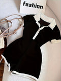 Women Color Block Bodysuit Y2K Lapel Collar Casual Stretch Fitted One Piece Top Black XS S M L XL XXL