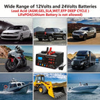 Smart Universal Battery Charger 12V 24V with LCD Screen Pulse Repair Trickle Maintainer for Car Truck Motorcycle Boat Lawn Mower Harvester – Automatic Temperature Regulation