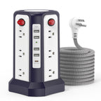 Power Strip Tower 16 AC Outlets 5 USB Ports USB-C PD20W 1500J Surge Protector Flat Plug Desktop Extension Cord