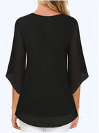 Women's Chiffon Blouse Lightweight Casual Long Sleeve Button Down Shirt | Navy Khaki Black Loose Fit Office Work Top S-XXL