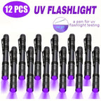 UV Blacklight Flashlight 395nm Portable Ultraviolet Light for Counterfeit Detection Pet Urine Stain Scorpion Hunting Ringworm, Multi-Pack 4/6/8/12pcs, AAA Battery Powered