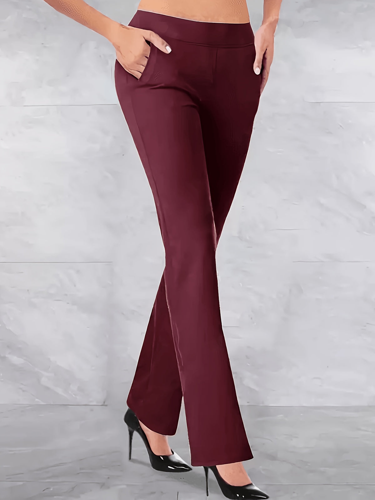 Women's High-Waist Stretch Flared Trousers | Elastic Waistband Wide Leg Pants with Pockets Casual Elegant Spring Summer Long Pants