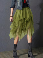 High Waist Tiered Tulle Skirt Women A-Line Flared Mesh Skirt Elegant Loose Fit Solid Color Spring Summer Party Skirt S-XXL