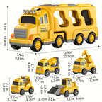 5-in-1 Engineering Vehicle Toy Set for Kids Ages 2+ - Friction Power Construction Trucks Playset with Transport Vehicle, Toddler Boys Gift for Birthday Christmas, Random Accessory Colors
