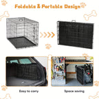 Folding Metal Wire Dog Crate Double Door with Divider Panel Leak-Proof Pan Tray Pet Kennel Indoor Outdoor Travel Small Medium Large XL Dogs 4 Sizes