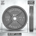 Cast Iron Weight Plates 2-Inch Solid Baked Enamel Finish for Strength Training Weightlifting Bodybuilding Powerlifting Home Gym Barbell 2.5 5 10 25 35 45 100LB