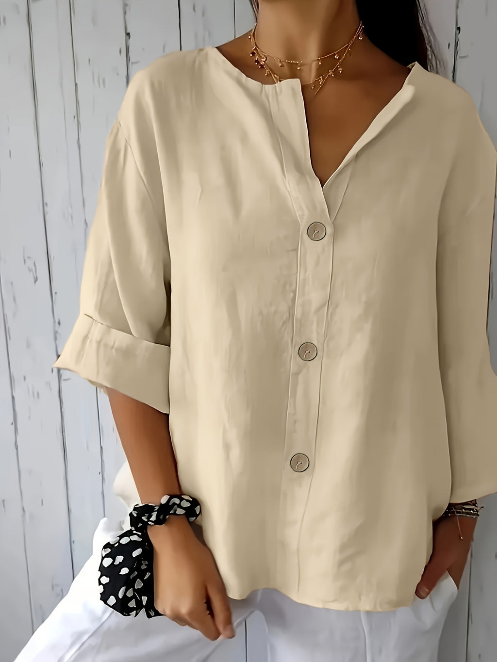 Women's Casual Loose Pullover Shirt - Relaxed Fit Vacation Top with Decorative Button Detail, Lightweight Breathable Fabric for Summer Travel, Beach & Everyday Wear | Multiple Colors S-XXL