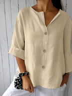 Women's Casual Loose Pullover Shirt - Relaxed Fit Vacation Top with Decorative Button Detail, Lightweight Breathable Fabric for Summer Travel, Beach & Everyday Wear | Multiple Colors S-XXL