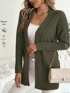 Women's V-Neck Drop Shoulder Long Cardigan Sweater – Loose Fit Soft Knit in 16 Colors for Autumn & Winter, 46% Acrylic 28% Viscose 26% Nylon