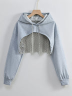 Women's Mesh Hoodie Solid Color American Street Style Sweet Spicy Fashion Jacket Top Black White XS S M L XL XXL