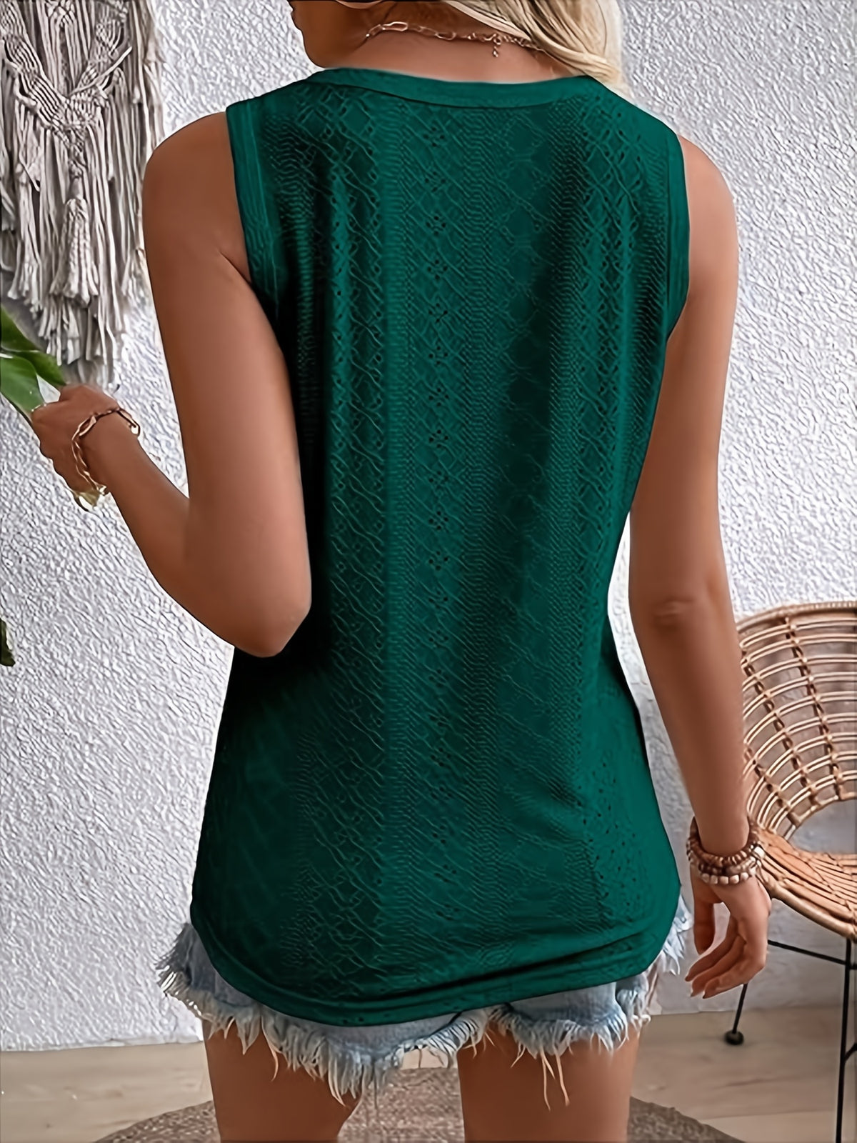 Women's Sleeveless V-Neck Button Detail Tank Top Solid Color Casual Daily Loose Fit Blouse Shirt | White Black Dark Green S-XXL