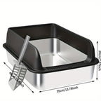 Stainless Steel Cat Litter Box High Sides Anti-Leakage Metal Litter Pan with Scoop Sifting Tray Rust-Proof Odor-Resistant Non-Stick Easy Clean Indoor Cat Toilet Medium Large Cats