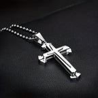 Men's 4pc Cross Necklace Set – 316L Stainless Steel Knight Cross Pendant Jewelry, Tarnish-Free Gothic Religious Necklaces for Men, Cool Gift for Him, Everyday & Streetwear Style