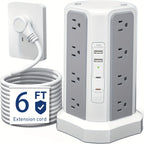 Power Strip Tower 16 AC Outlets 5 USB Ports USB-C PD20W 1500J Surge Protector Flat Plug Desktop Extension Cord