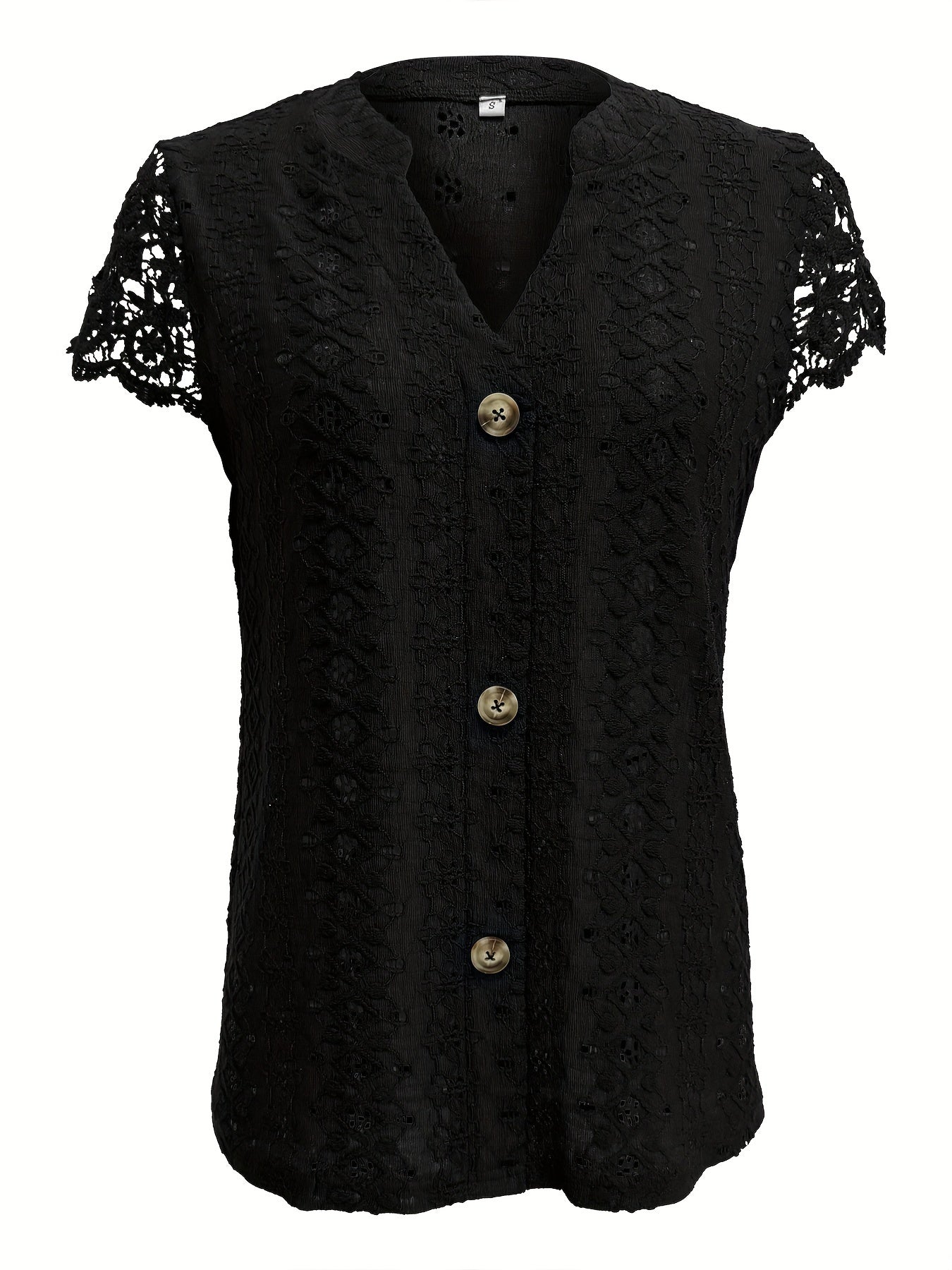 Women's Lace Trim V-Neck Button-Front T-Shirt Elegant Casual Short Sleeve Summer Top Lightweight Knit Regular Fit Machine Washable S M L XL XXL