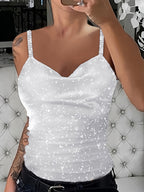 Women's Sequin Rhinestone Strap Cami Top Sexy V-Neck Sleeveless Tank Top Glam Party Night Out Going Out Tops Spring Summer Fall S M L XL XXL