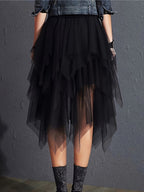 High Waist Tiered Tulle Skirt Women A-Line Flared Mesh Skirt Elegant Loose Fit Solid Color Spring Summer Party Skirt S-XXL