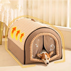 Foldable Dog Bed Cave 2-in-1 All Season – Fully Enclosed Covered Pet House with Handle, Soft Fluffy Non-Slip Washable Nest for Large, Medium & Small Dogs and Cats – Free Drool Bib – Velora