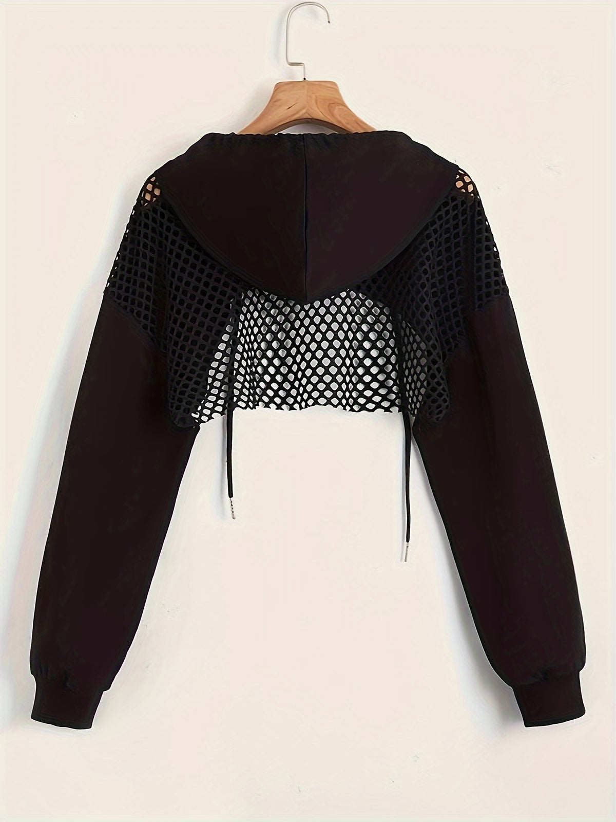 Y2K Hooded Sweatshirt Women Long Sleeve Crop Pullover Drawstring Hood Street Casual Fashion Top Black XS S M L XL XXL