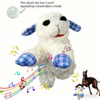 Squeaky Plush Dog Toy with 5 Built-In Squeakers – Calming Stuffed Pet Toy for Small & Medium Dogs, Blue & Red Checkered Fabric Design, Battery-Free No-Electric Anxiety Soothing Chew Toy for Gentle Breeds