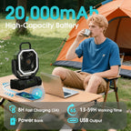 20000mAh Camping Fan with Remote Control LED Light Oscillating 4 Speeds Timer Power Bank - Rechargeable Tent Fan for Camping Picnic BBQ Fishing Outdoor